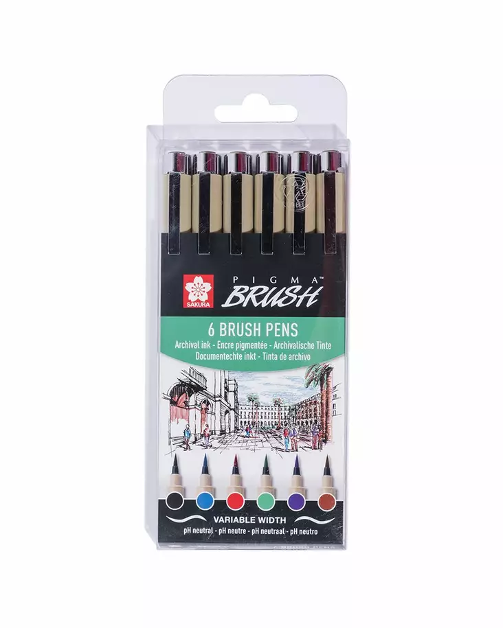 Sakura Pigma Brush Brush pens, 6-setti - Taide- & Askartelutarvikkeet - 8712079422462 - 1