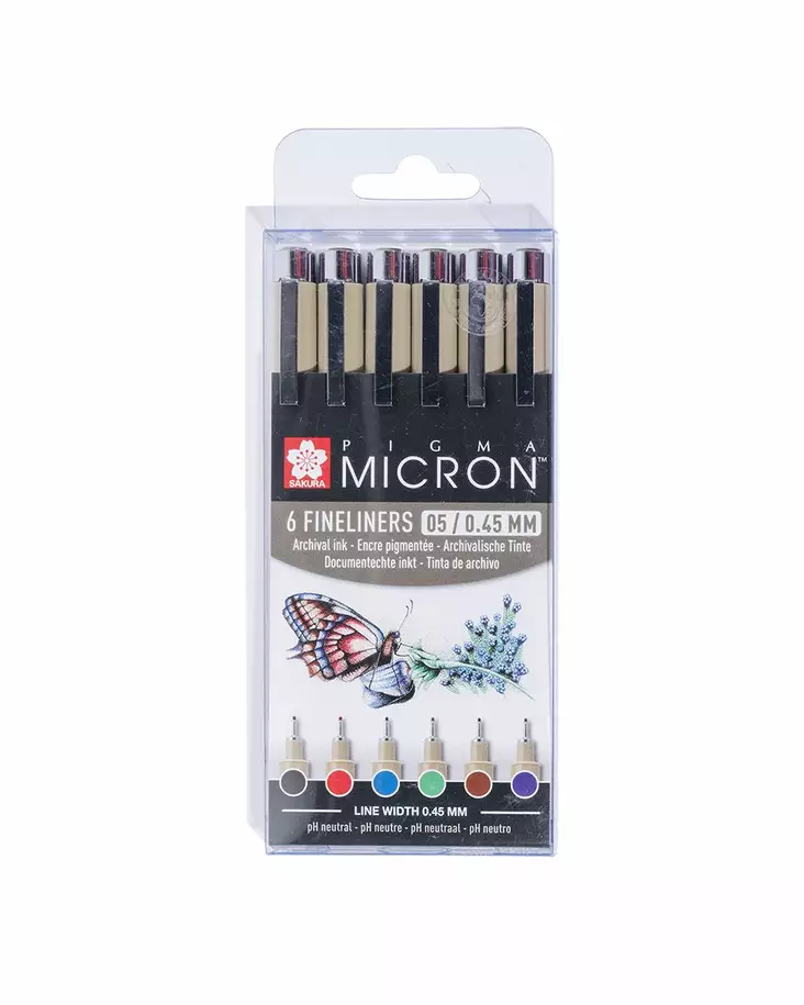 Sakura Pigma Micron Fineliners, Set of 6 - Art & Craft Supplies - 8712079421755 - 1