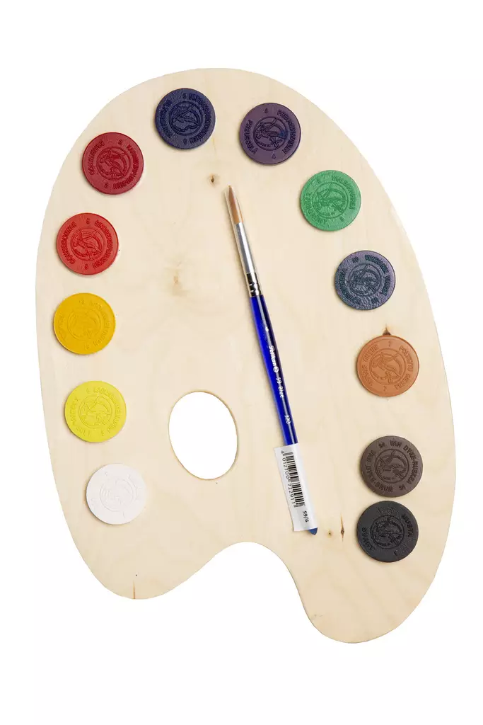 Puinen vesiväripaletti ja sivellin - Taide- & Askartelutarvikkeet - 2308 - 1